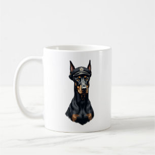 Taza De Café Retrato vintage de perro policía Doberman en blanc