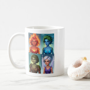 Taza De Café Retratos elementales de fantasía de agua de fuego 