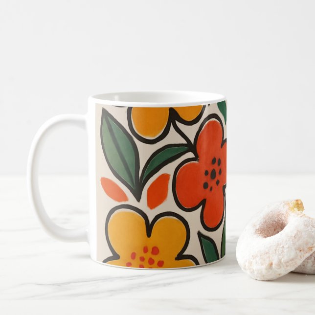 Taza De Café Retro 1960s Style Floral Pattern (Con donut)