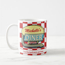 Taza De Café Retro 50 Diner Rótulo Red Checkered Personalizado