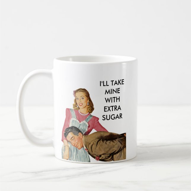 Taza De Café Retro 50 Esposa doméstica y esposo añaden su propi (Izquierda)