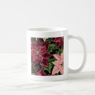 Taza De Café Retro 50s Flor de Nochebuena Burgundy Rosa
