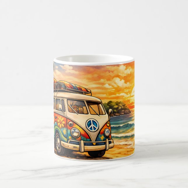 Taza De Café Retro 60s Hippie Beach Bus Sunset | Surf Van Life (Centro)