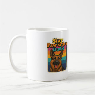 Taza De Café Retro 90s German Shepherd Sticker “Stay Paw-sitiv