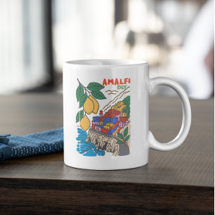 Taza De Café Retro Amalfi Italia Arte Mediterráneo Dibujado a M
