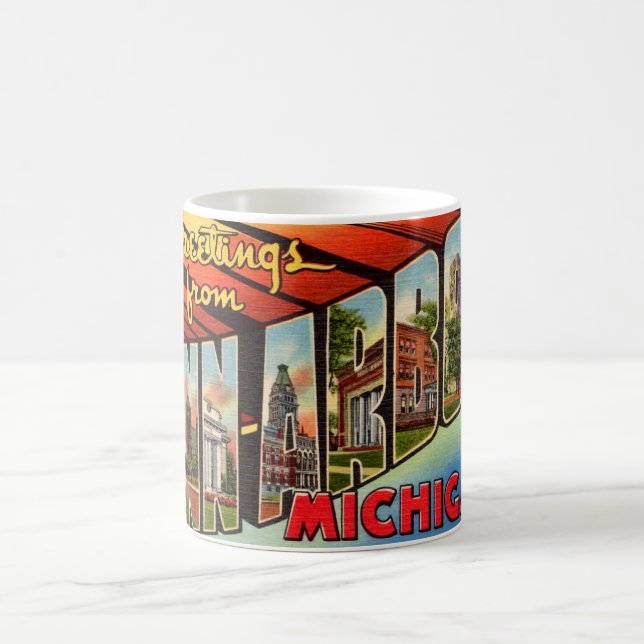 Taza De Café Retro Ann Arbor Michigan Greeting (Centro)