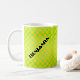 Taza De Café Retro años 90 Cuadro de Amarillo Limón Verde Lima