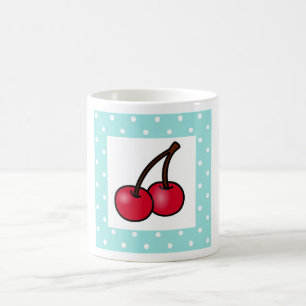Taza De Café Retro Aqua Dots Cherries