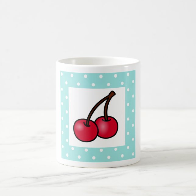 Taza De Café Retro Aqua Dots Cherries (Centro)