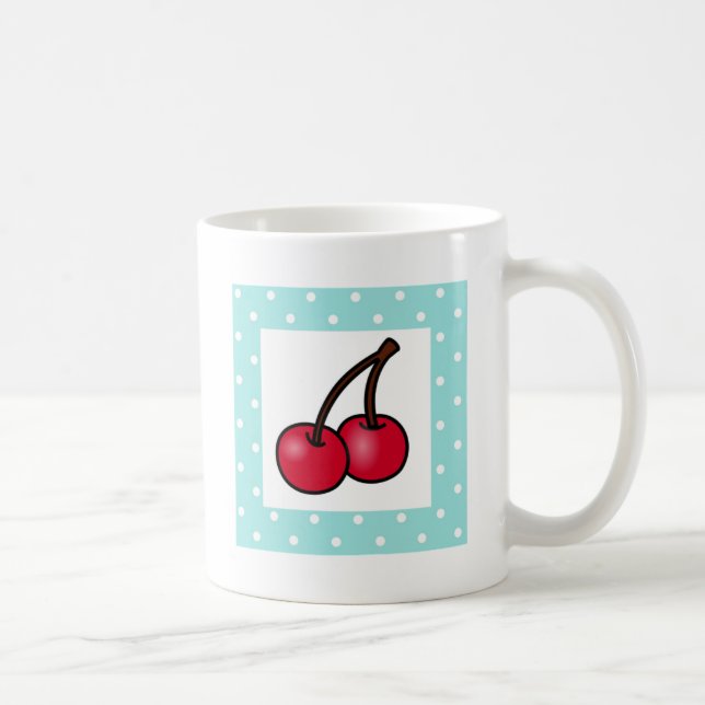 Taza De Café Retro Aqua Dots Cherries (Derecha)