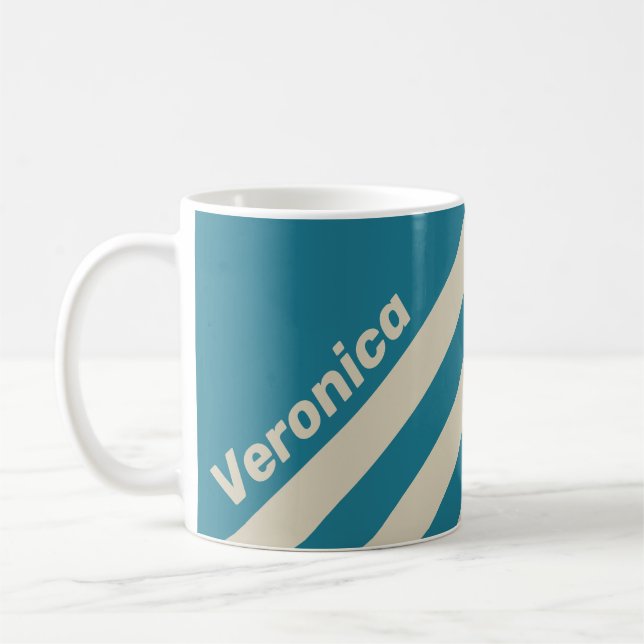 Taza De Café Retro Aquamarine Three Stripes with Name (Izquierda)