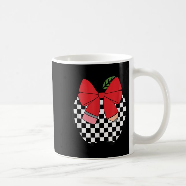Taza De Café Retro Back To School Teacher Race Checkered Pencil (Derecha)