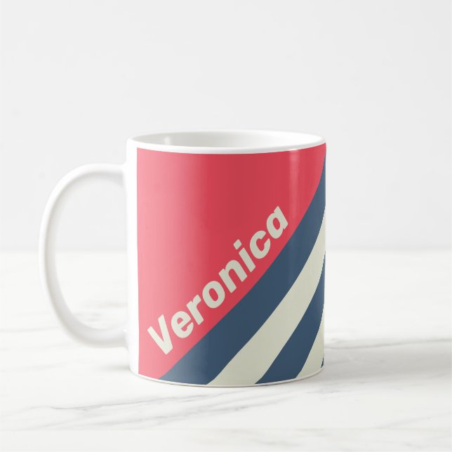 Taza De Café Retro Beach Club Stripes with Name (Izquierda)