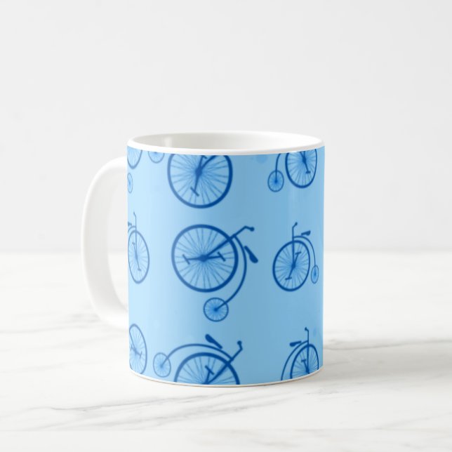 Taza De Café Retro Bicycle Pattern in Blue Tones  (Anverso izquierdo)
