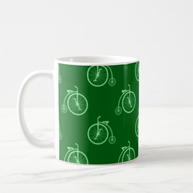 Taza De Café Retro Bicycle Pattern in Green Tones  (Izquierda)