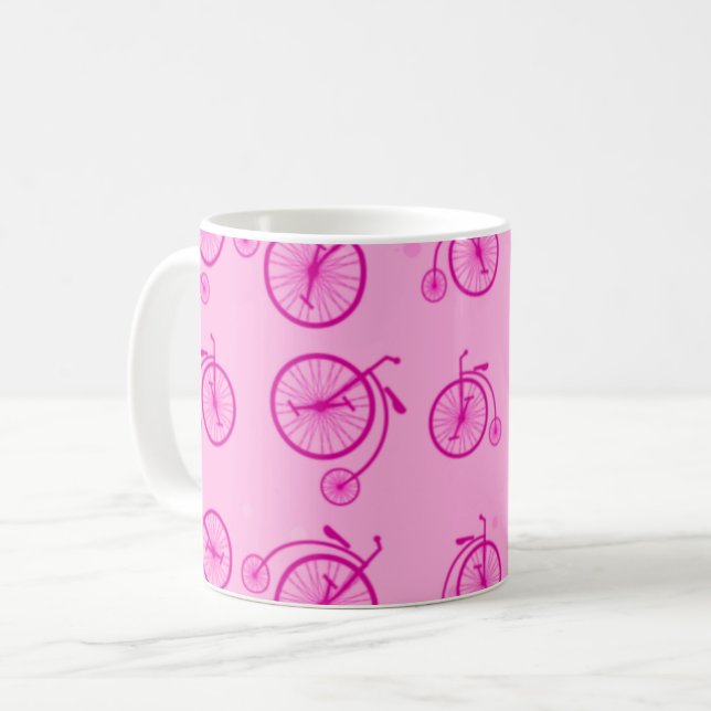Taza De Café Retro Bicycle Pattern on Pink Background  (Anverso izquierdo)