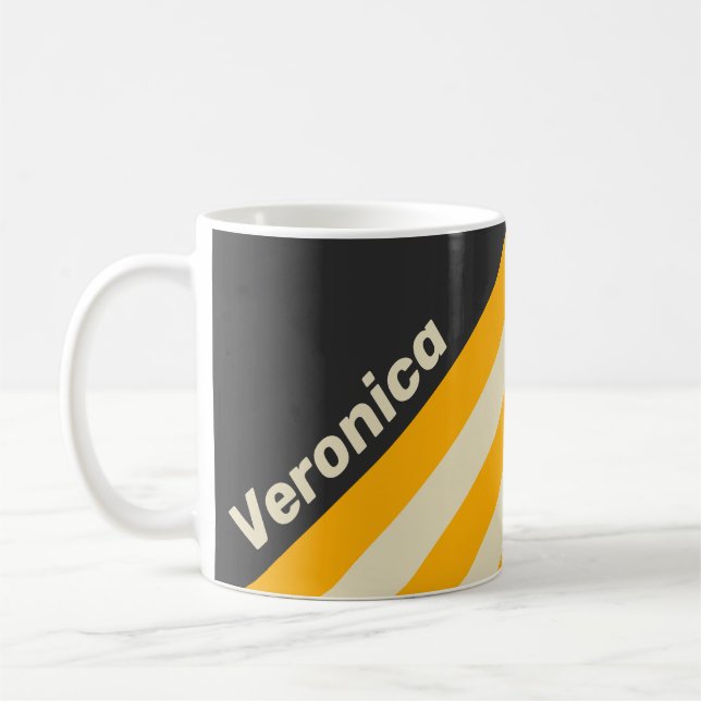 Taza De Café Retro Black Sun Stripes with Name (Izquierda)