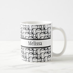 Taza De Café Retro blanco y negro, patrón de círculos superpues