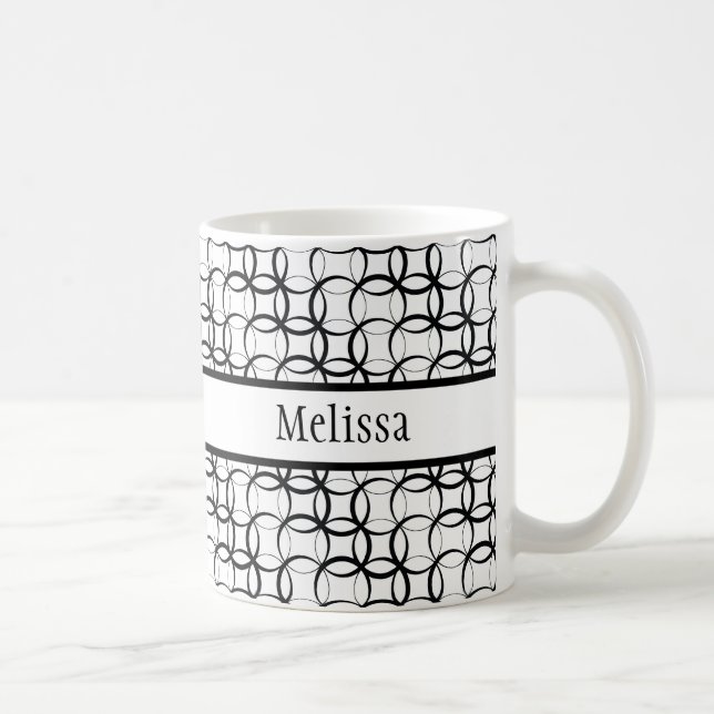 Taza De Café Retro blanco y negro, patrón de círculos superpues (Derecha)