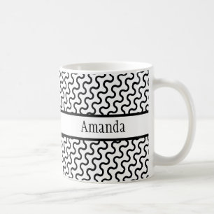 Taza De Café Retro blanco y negro, patrón de ondas diagonales