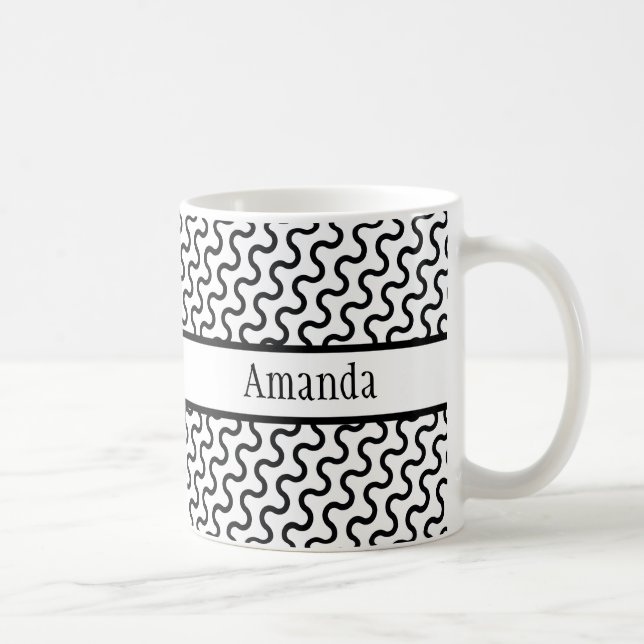 Taza De Café Retro blanco y negro, patrón de ondas diagonales (Derecha)
