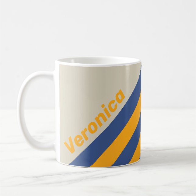Taza De Café Retro Blue Crush Sunset Stripes with Name (Izquierda)