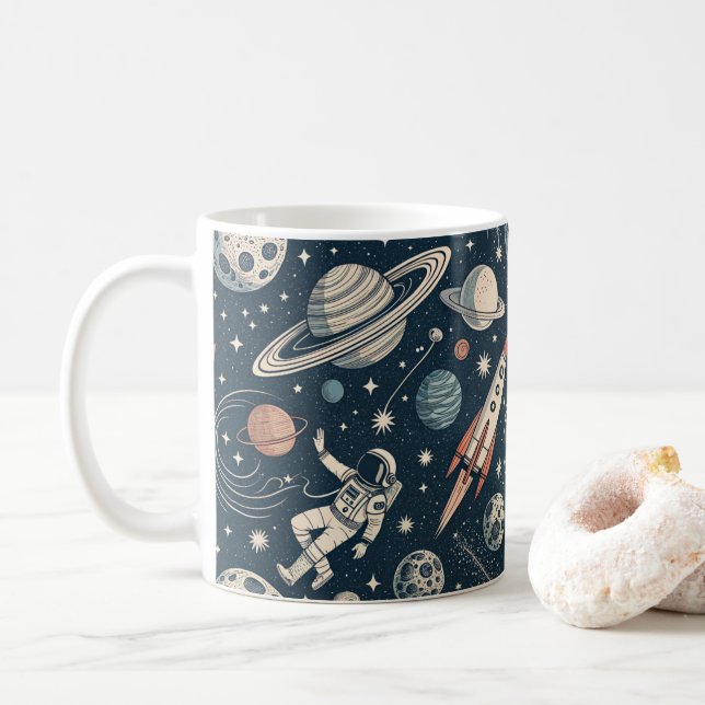 Taza De Café Retro Blue Galaxy Exploration (Con donut)
