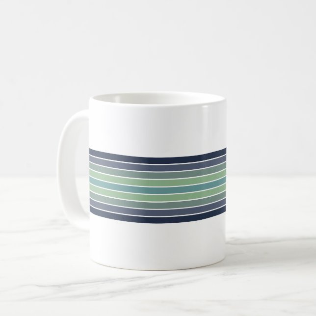 Taza De Café Retro Blue & Green Surfboard Stried (Anverso izquierdo)