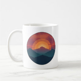 Taza De Café Retro Blue Mountain Sunset | Nature Watercolor Art