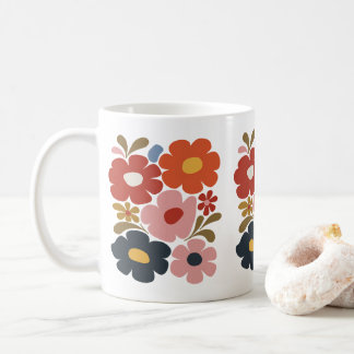 Taza De Café Retro Boho Floral MidCentury Moderno
