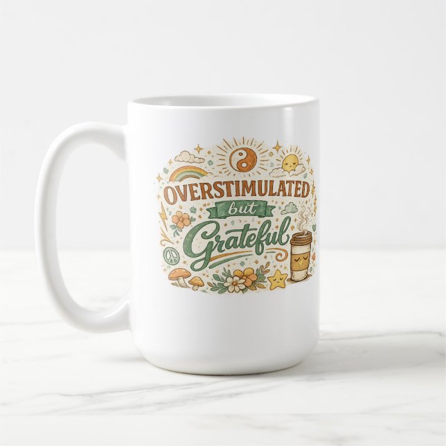 Taza de café retro boho sobreestimulada pero agrad (Izquierda)