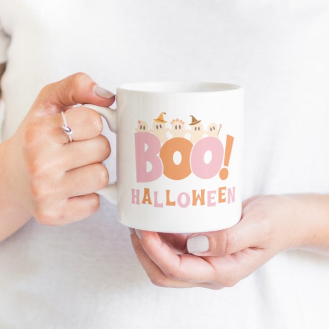 Taza De Café Retro Boo Halloween Guay Cute moderno (Boo Halloween Retro Mug)