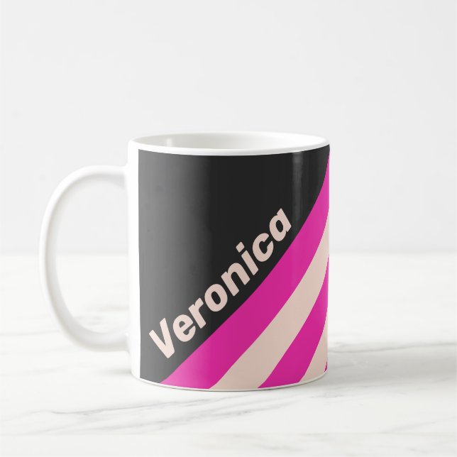 Taza De Café Retro Bubblegum Stripes with Name (Izquierda)