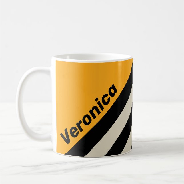 Taza De Café Retro Bumblebee Buzz Stripes with Name (Izquierda)