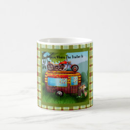 Taza De Café Retro Camper Trailer Trash Cita Tartán Rojo Verde