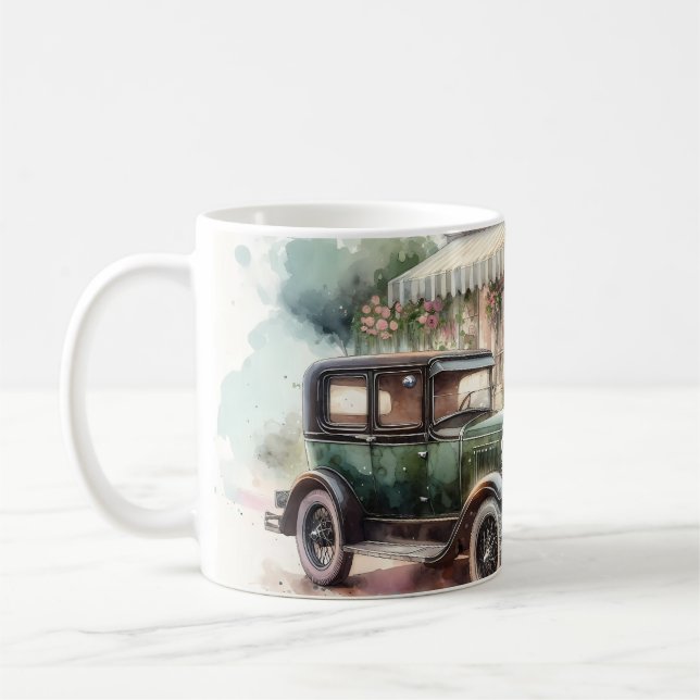 Taza De Café Retro Car & Blooming Boutique Scene (Izquierda)