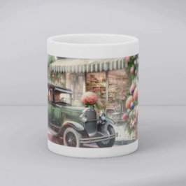 Taza De Café Retro Car & Blooming Boutique Scene