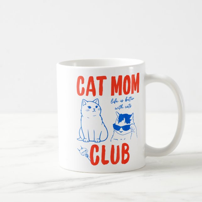 Taza De Café Retro Cat Mom Club Funny Cat Meme Mama Grandma Mot (Derecha)