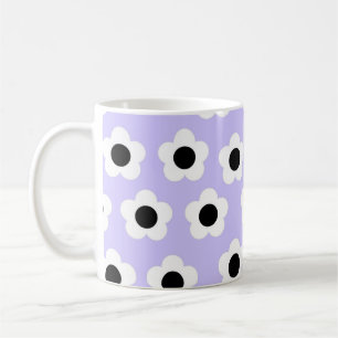Taza De Café Retro Chic Azul Blanco Floral Atemporal Estilo Y2K
