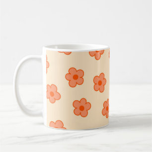 Taza De Café Retro Chic Melocotón Naranja Floral Caprichoso Y2K