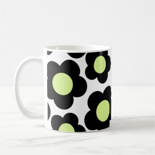 Taza De Café Retro Chic Negro Floral Verde Neón Y2K