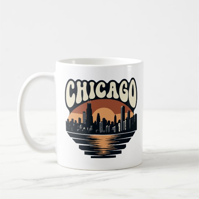 Taza De Café Retro Chicago Sunset Mug | Willis Tower Art (Izquierda)