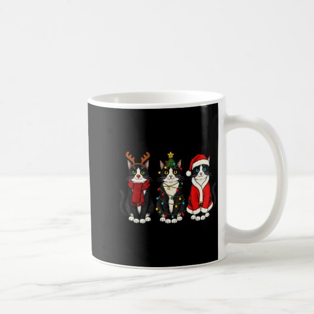Taza De Café Retro Christmas Tuxedo Cat Santa Reindeer  (Derecha)