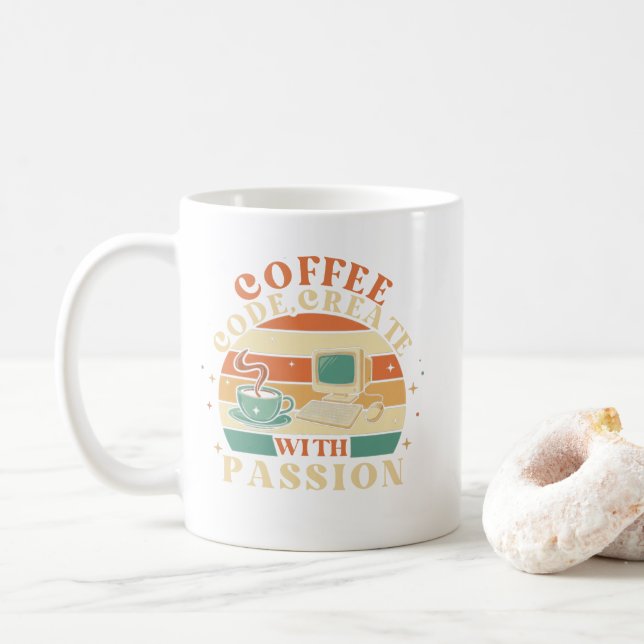Taza De Café Retro Coffee Code Create Passion Programmer Mug (Con donut)