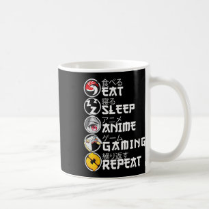 Taza De Café Retro Comer Dormir Anime Juegos Repetir Kawaii Ani