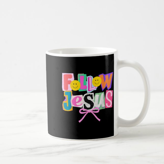 Taza De Café Retro Coquette Cute Follow Jesus Bible Verse Faith (Derecha)