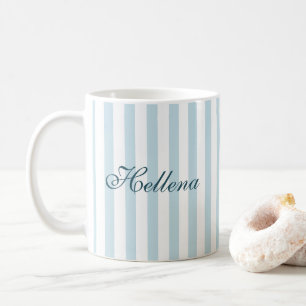 Taza De Café Retro Costero Rayas Blancas y Azules Nombre Person