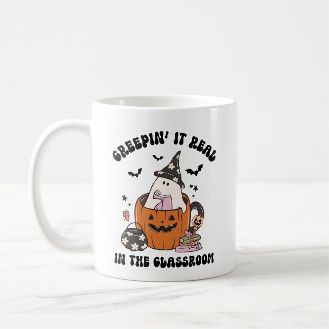 Taza De Café Retro Creepin’ It Real Teacher Halloween (Izquierda)