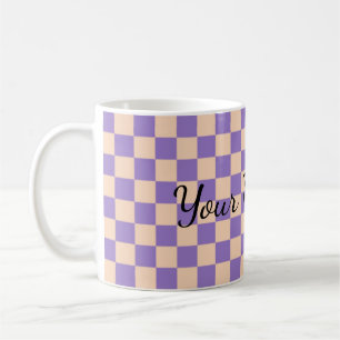 Taza De Café Retro Cuadrícula de Ajedrez Lila Adorable