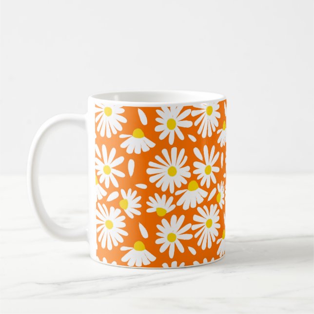 Taza De Café Retro daisy floral: cosecha naranja. (Izquierda)